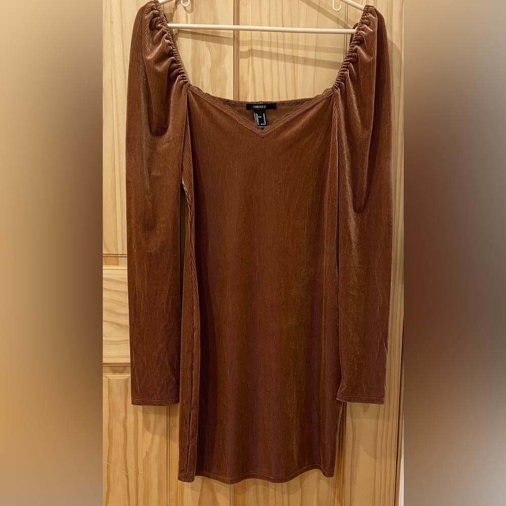 Long sleeve brown lace embroidered dress